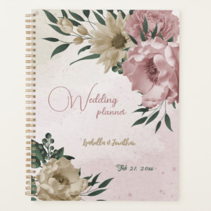 Agenda boda de flores rosadas y champán románticas