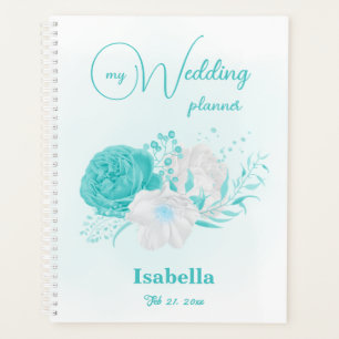 Agenda boda de flores turquesas románticas