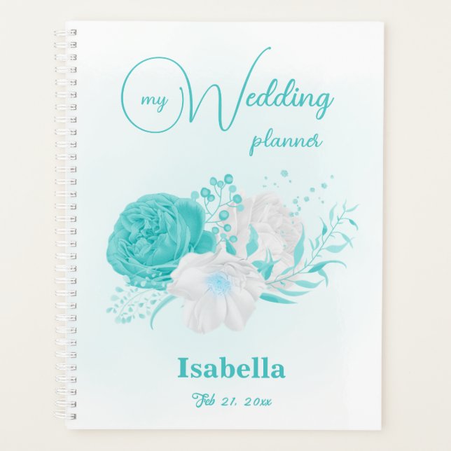 Agenda boda de flores turquesas románticas (Anverso)