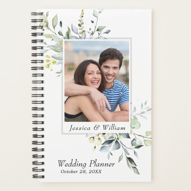 Agenda Boda de FOTO de Eucalyptus Greenery Watercolor (Anverso)
