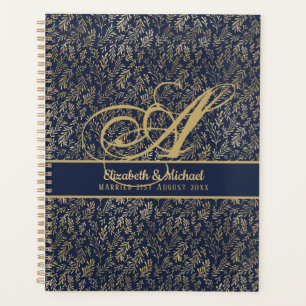 Agenda Boda de la hoja de oro azul de la Marina Monograma