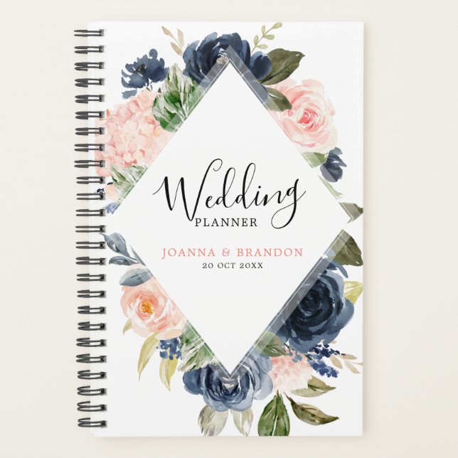Agenda Boda de la Marina Azul Rubor Rosa Rosa Boho (Anverso)