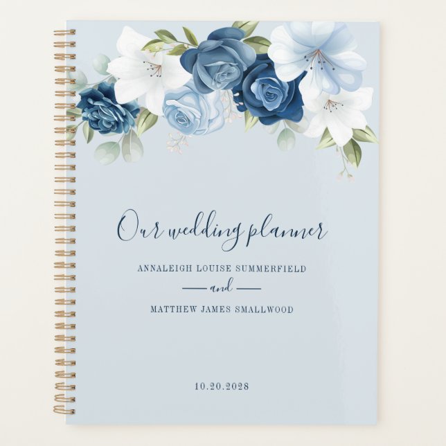 Agenda Boda de la vegetación azul turbia botánica (Anverso)