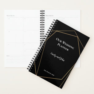 Agenda Boda de líneas geométricas en negro y oro