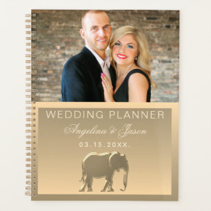 Agenda Boda de lujo elegante con elefante de lámina dorad