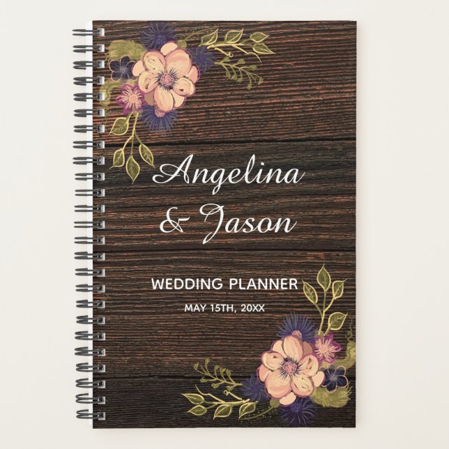 Agenda Boda de Madera Rústica (Anverso)