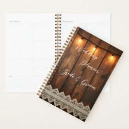 Agenda Boda de Madera Rústica y Encaje