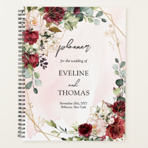 Agenda Boda de marco dorado de color rosa rojo profundo