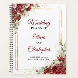 Agenda Boda de marco dorado floral burgundy ruidoso y mod