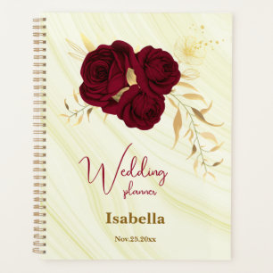Agenda boda de mármol floral dorado borgoña