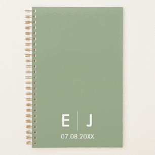 Agenda Boda de Monograma Verde y Blanco Sabio
