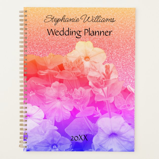 Agenda Boda de nombres personalizados Purpurinoso morado  (Anverso)