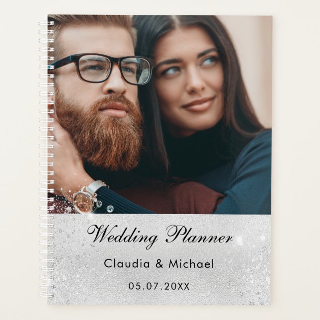 Agenda Boda de novia purpurina de plata (Anverso)