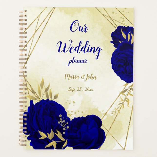 Agenda boda de oro floral azul real (Anverso)