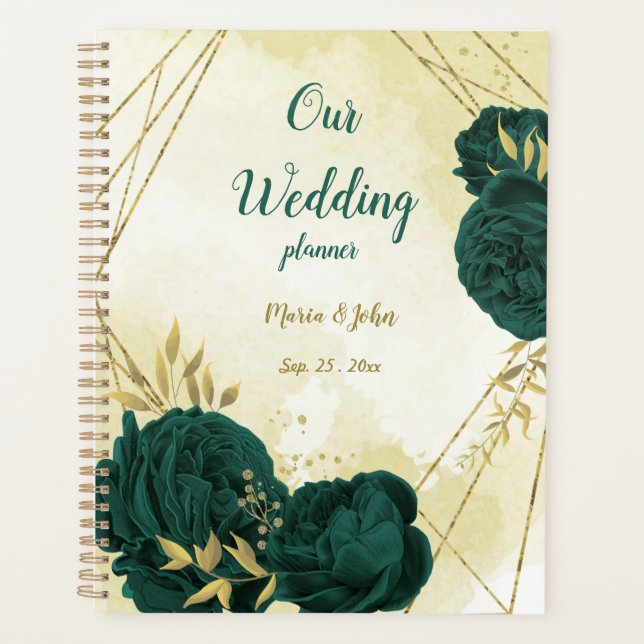 Agenda boda de oro floral verde esmeralda (Anverso)