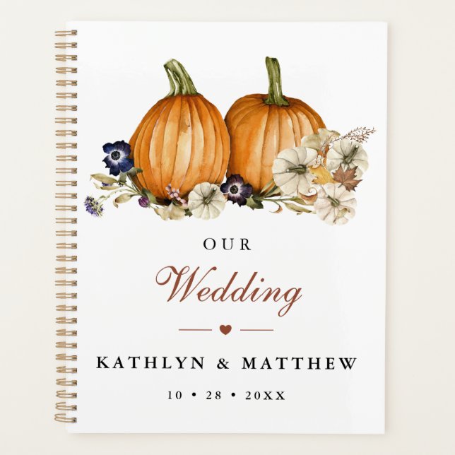 Agenda Boda de otoño de calabaza botánica rústica (Anverso)