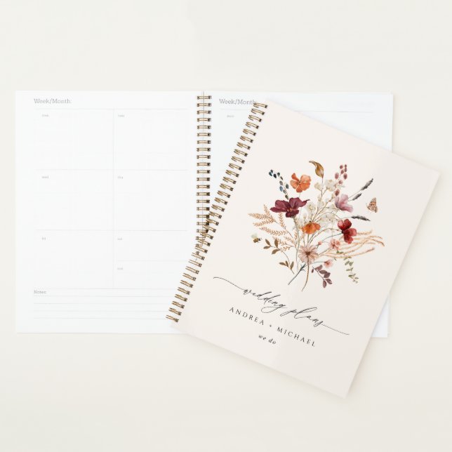 Agenda Boda de Otoño Elegante con Flores Silvestres Boho (Demostración)