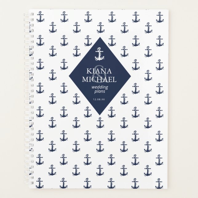Agenda Boda de patrón de anclaje de onda azul ID836 (Anverso)