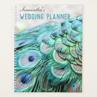 Agenda Boda de plumas de pavo real elegantes y personaliz