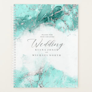 Agenda Boda de Purpurina de mármol Verde azulado Silver I