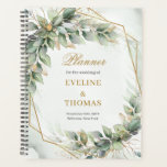 Agenda Boda de purpurina de oro de color verde acuático<br><div class="desc">La colección de papelería Boho Greenery Foliage Gold Geometric Frame boda es una elección impresionante y elegante para parejas que buscan incorporar un toque de sofisticación moderna en su día especial. Esta colección combina a la perfección los elementos naturales de la vegetación y el follaje con los lujosos acentos de...</div>