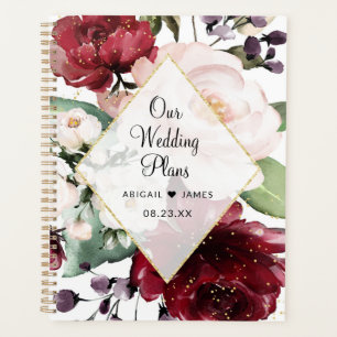 Agenda Boda de Relieve metalizado dorado de acuarela flor