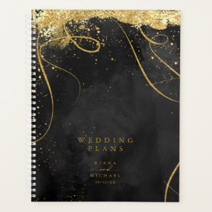 Agenda Boda de resumen de oro de líneas finas ID867 negro