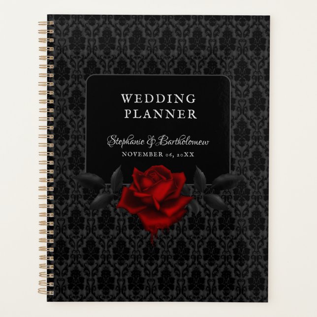 Agenda Boda de Rosa Negra Damasco Gótico (Anverso)