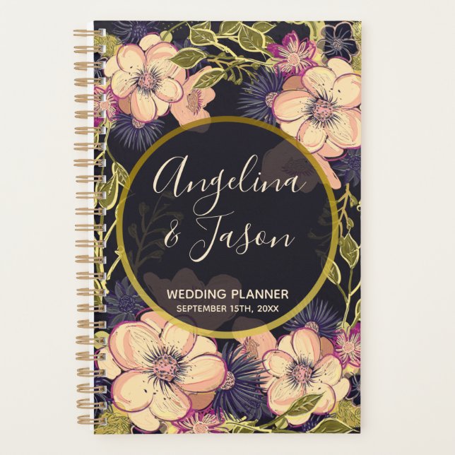 Agenda Boda de rosa sonrojado y negro (Anverso)