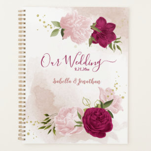 Agenda Boda de vegetación de flores magenta y rosa