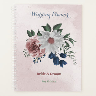 Agenda boda de vegetación floral azul rosa