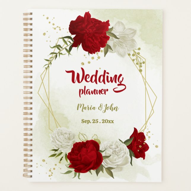 Agenda boda de vegetación floral blanca roja (Anverso)