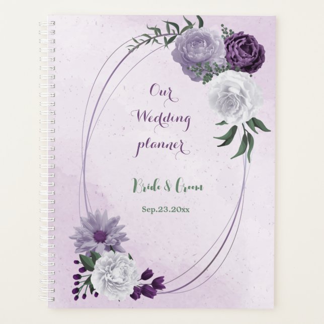 Agenda boda de vegetación floral púrpura y blanca (Anverso)
