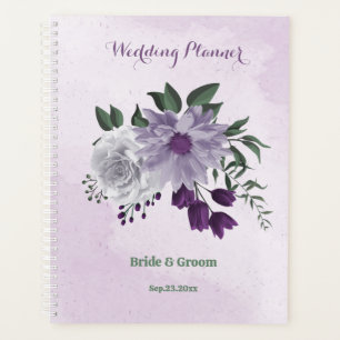 Agenda boda de vegetación floral púrpura y blanca