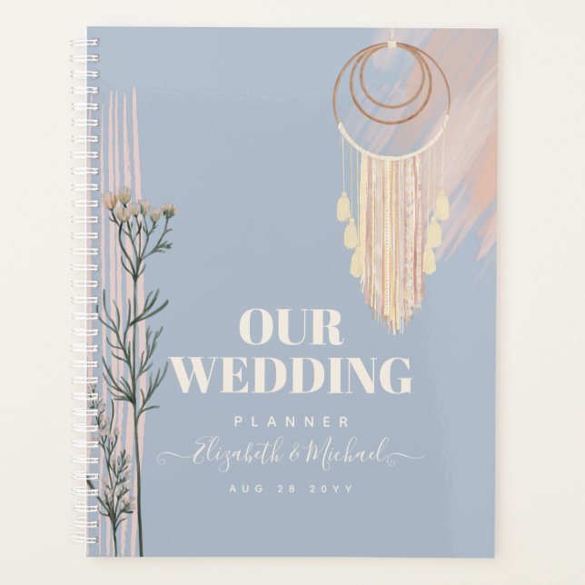 Agenda Boda Dusty Blue Peach Boho (Anverso)