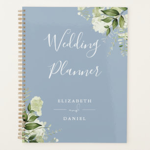 Agenda Boda elegante floral verde azul polvoriento
