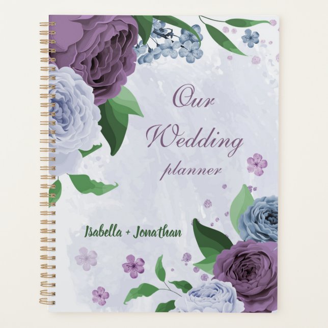 Agenda Boda floral azul polvoriento morado (Anverso)