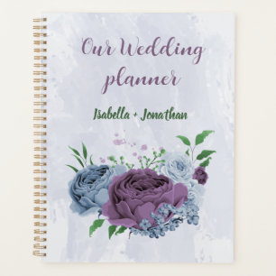 Agenda Boda floral azul polvoriento púrpura