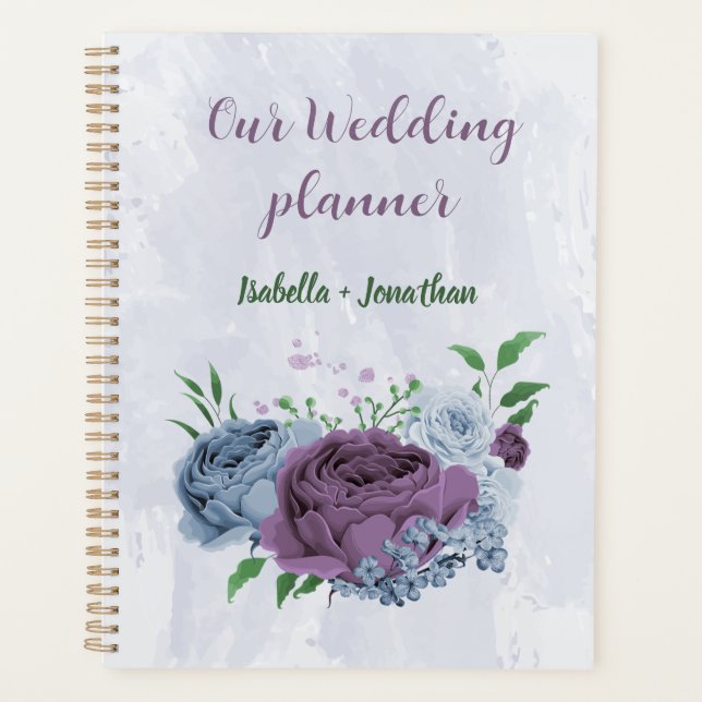 Agenda Boda floral azul polvoriento púrpura (Anverso)