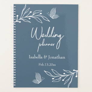 Agenda Boda floral azul polvoriento y romántico