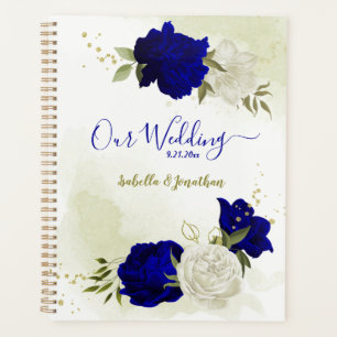 Agenda Boda floral azul real y blanco