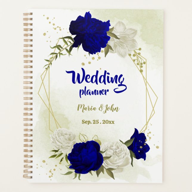 Agenda Boda floral azul real y blanco (Anverso)