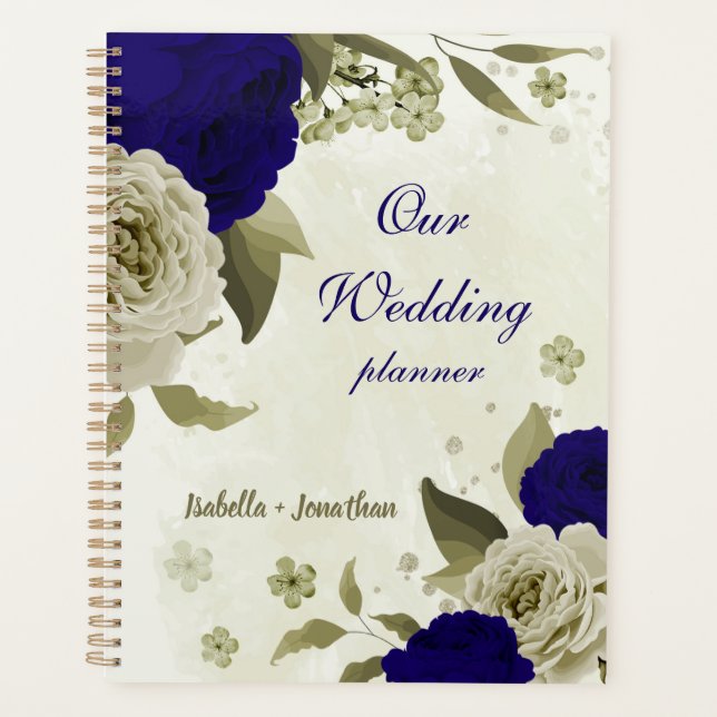 Agenda Boda floral beige azul real (Anverso)