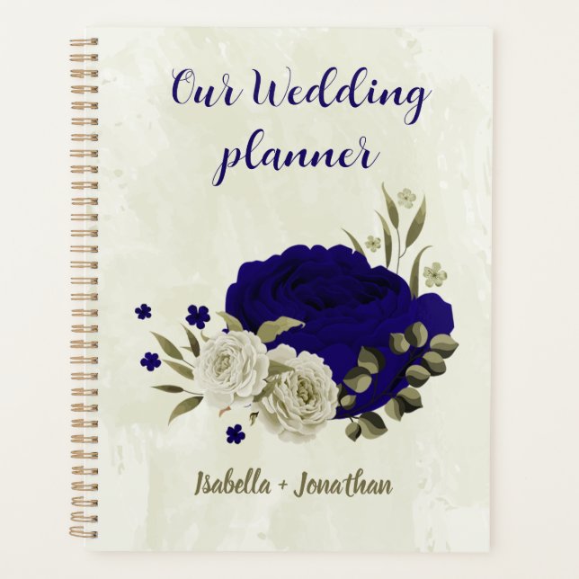 Agenda Boda floral beige azul real (Anverso)