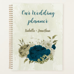 Agenda boda floral beige azul turquesa