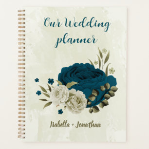 Agenda boda floral beige azul turquesa