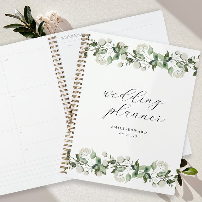 Agenda Boda floral blanca y verde sabio (Subido por el creador)