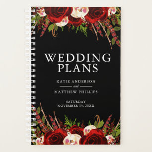 Agenda Boda Floral Boho de Burgundy Negro