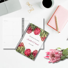 Agenda Boda floral botánica tropical de protea rosa