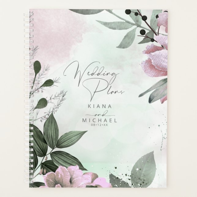 Agenda Boda floral caligrafía Mauve ID771 (Anverso)